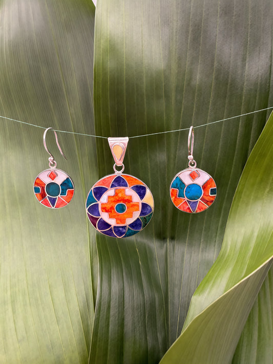 Incan Circles Earrings and Pendant Set