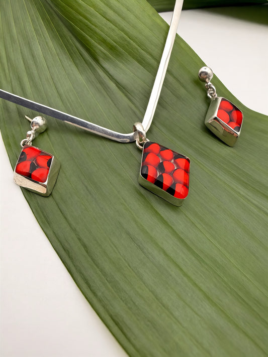 Huayruro Seed Diamond Shaped Earring and Pendant Set
