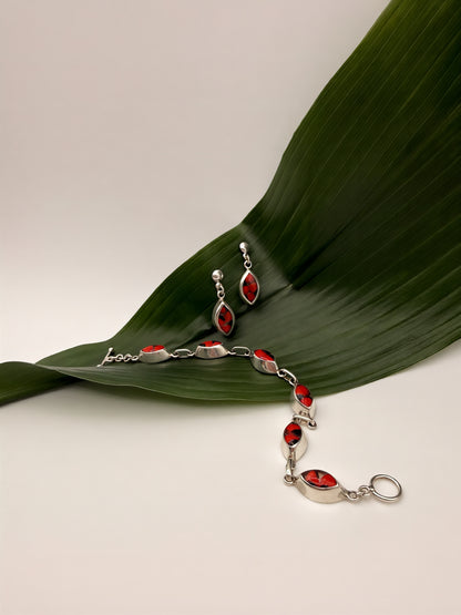 Huayruro Seed Oval Link Bracelet and Earring Set