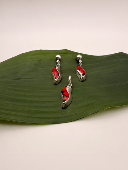Huayruro Seed Squiggle Earring and Pendant Set