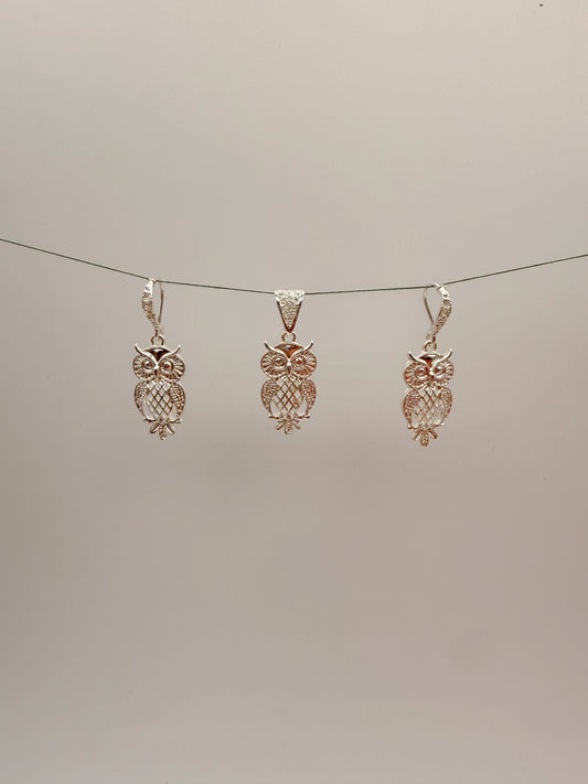 Owl Earrings and Pendant Set