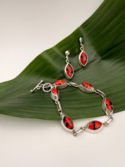 Huayruro Seed Oval Link Bracelet and Earring Set