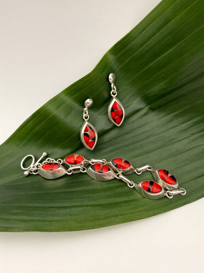 Huayruro Seed Oval Link Bracelet and Earring Set