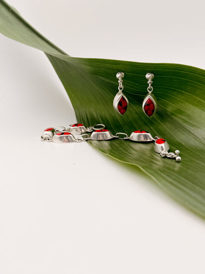 Huayruro Seed Oval Link Bracelet and Earring Set