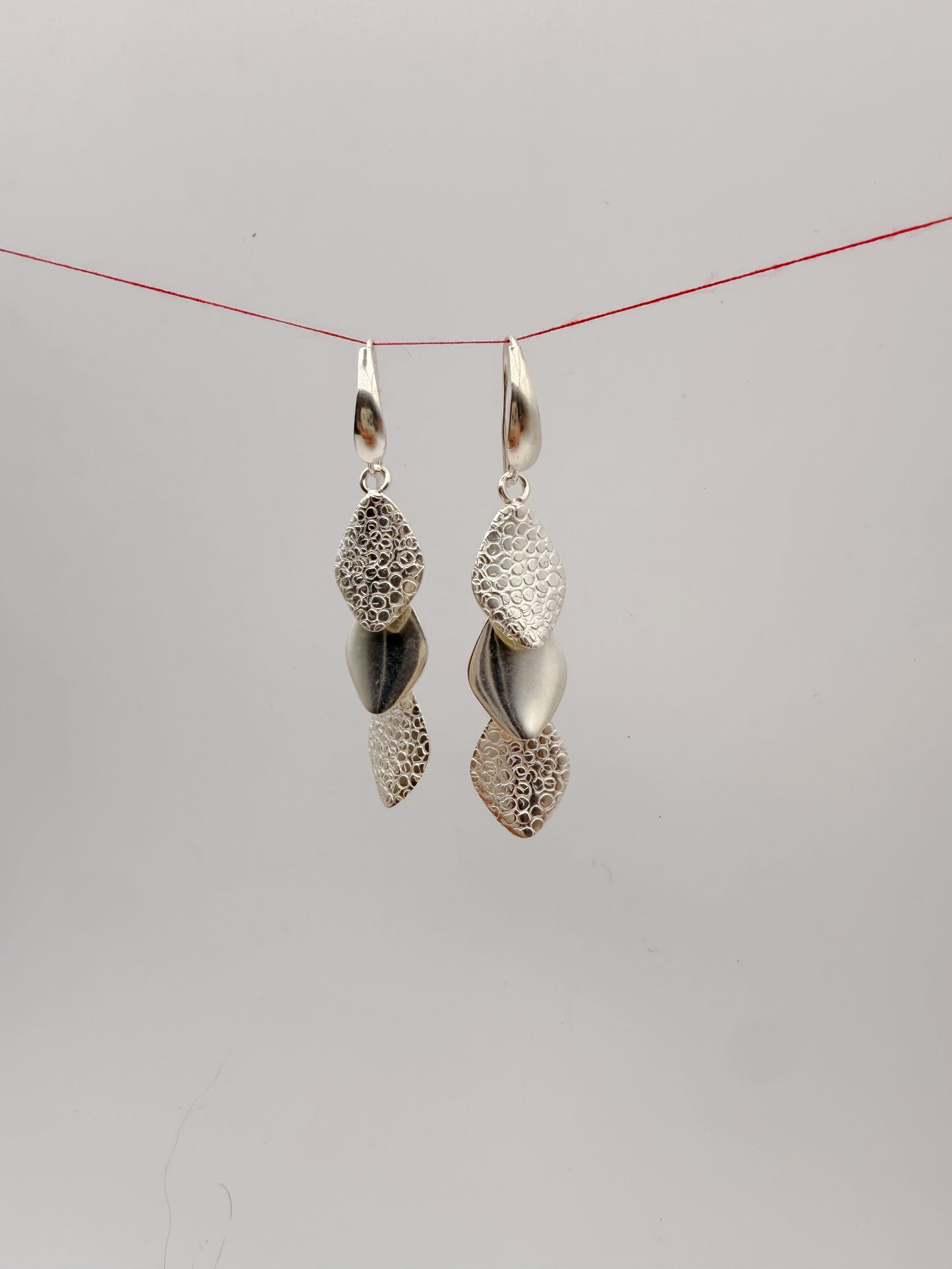 Silver Textured Leaf Dangly Earrings