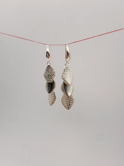 Silver Textured Leaf Dangly Earrings