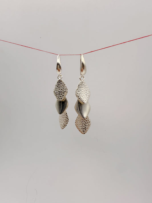 Silver Textured Leaf Dangly Earrings