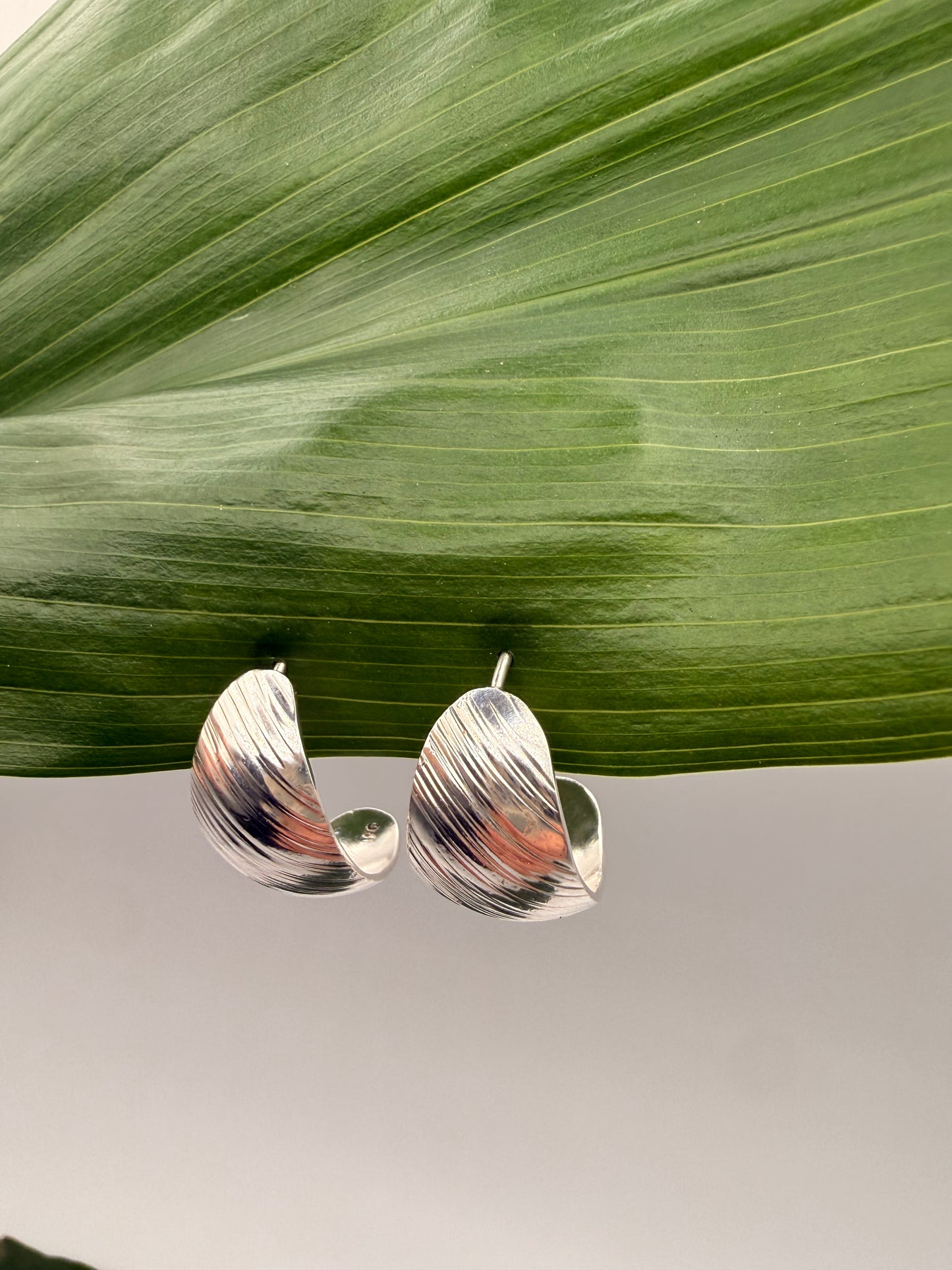 Half Moon Hoops in Brushed 950 Silver