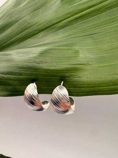 Half Moon Hoops in Brushed 950 Silver