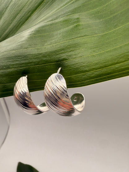 Half Moon Hoops in Brushed 950 Silver