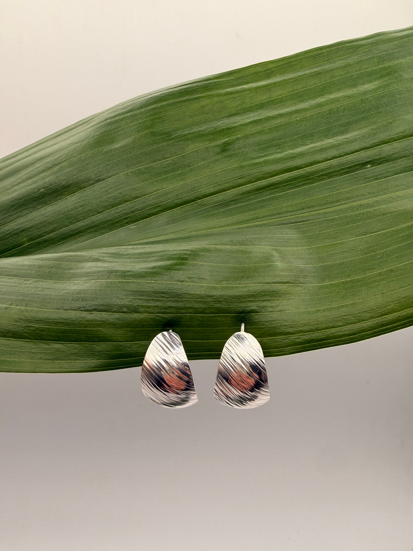Half Moon Hoops in Brushed 950 Silver