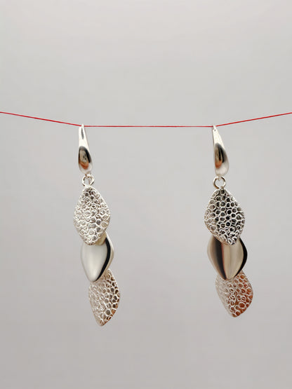 Silver Textured Leaf Dangly Earrings