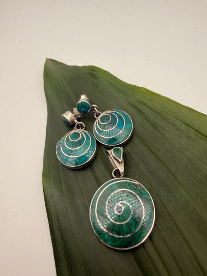 Chrysocolla spiral Earrings and Pendant set