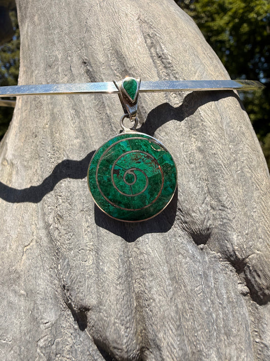 Chrysocolla spiral Earrings and Pendant set