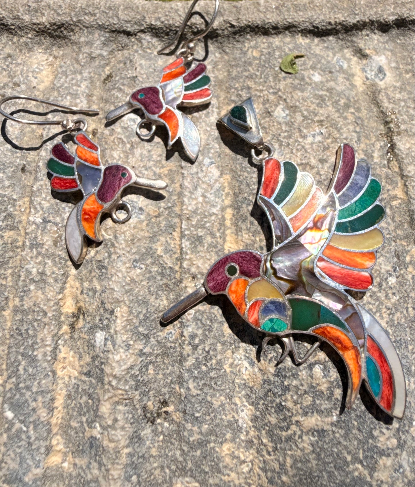 Hummingbird Earrings and Pendant Set