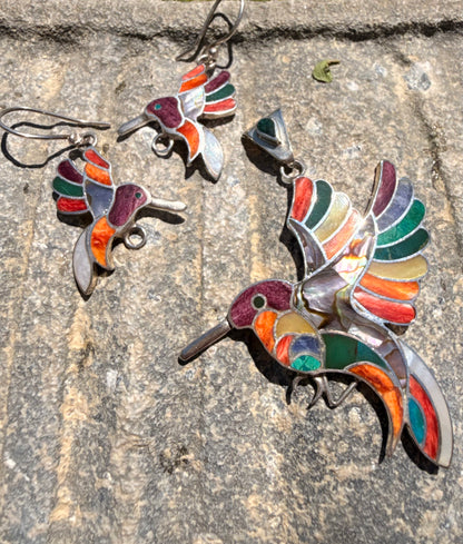 Hummingbird Earrings and Pendant Set