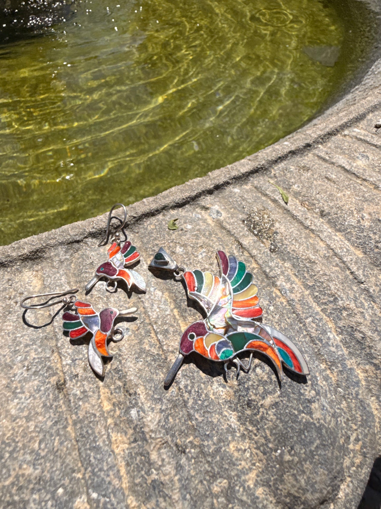 Hummingbird Earrings and Pendant Set