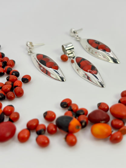 Huayruro Seed Earrings and Pendant Set